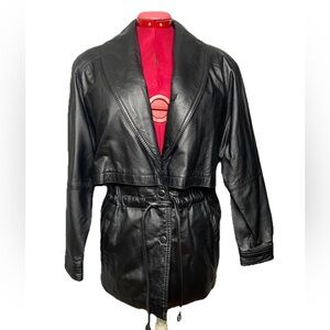 Vintage Wilsons Leather Jacket Women’s SMALL Cinched Waist Jacket Coat Black